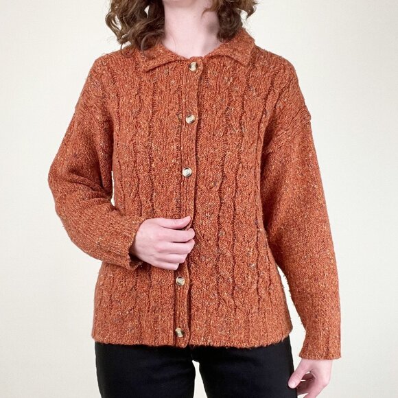 Vintage Cable Knit Wool Blend Cardigan Sweater Oversized Rustic Fall Winter Cozy - Picture 6 of 10